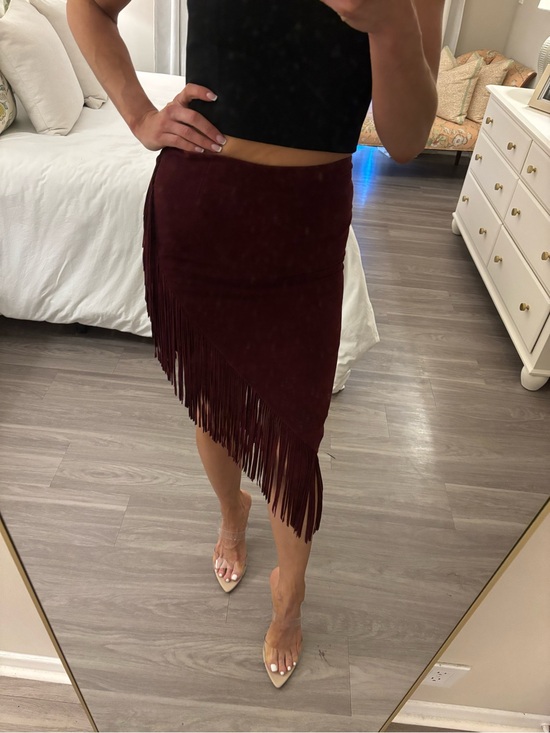 INTERMIX Dresses & Skirts - Intermix Genuine Suede Fringe Skirt in Burgundy 🍷
